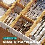 6 Pack Bamboo Drawer Dividers with Inserts, Kitchen Adjustable Drawer Organizers, Expandable Organization for Home, Dressers, 6 Dividers with 12 Inserts