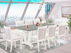 East West Furniture V097MZ001-9 9 Piece Modern Dining Table Set Includes a Rectangle Wooden Table with V-Legs and 8 Cream Linen Fabric Upholstered Parson Chairs, 40x72 Inch, Multi-Color