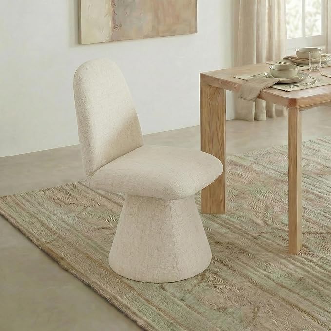 Swivel Dining Chairs Set of 1, Modern Upholstered Dining Chair Mid Century Kitchen Chairs with Wave Shaped High Back, 360 Degree Rotating Vanity Chair for Dining Room, Bedroom, Farmhouse, Sand