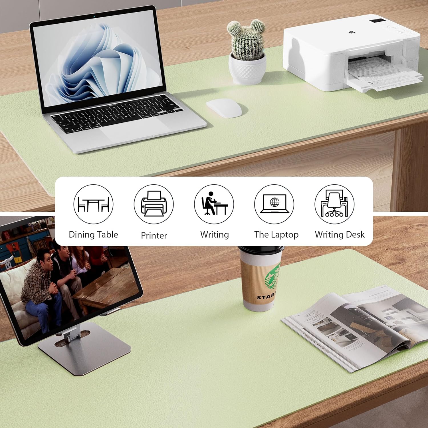 Aothia Leather Desk Pad Protector, Mouse Pad, Office Desk Mat, Non-Slip PU Leather Desk Blotter, Laptop Desk Pad, Waterproof Desk Writing Pad for Office and Home (Grass Green, 36" x 17")