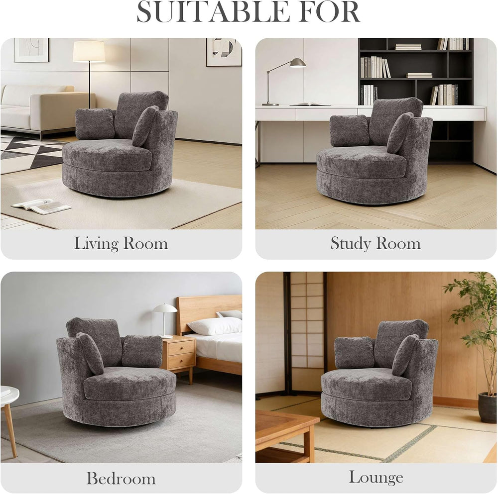 Aoiy & Wifon 40.55'' W Swivel Accent Chair, Round Arm Barrel Chai...