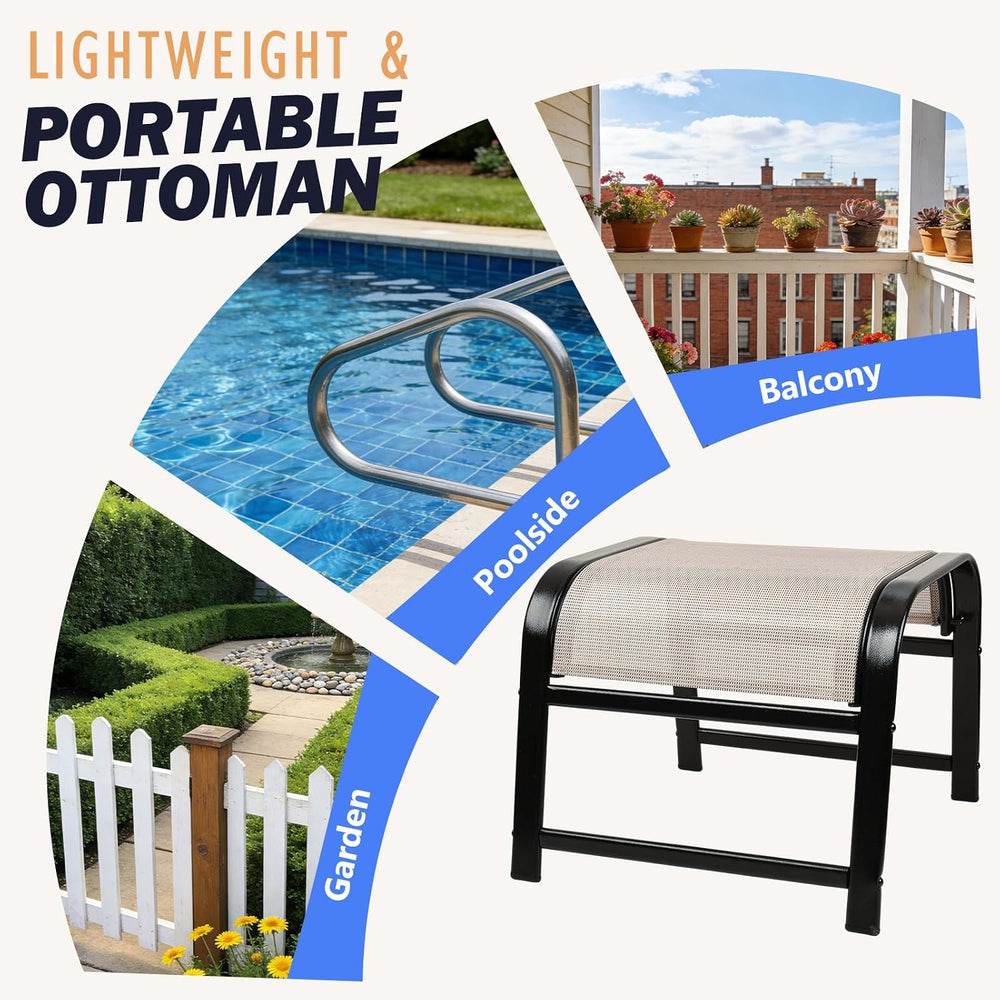 Patio Outdoor Footstool 2 Set, Sturdy Textile Stackable Ottoman Small Seat fo...