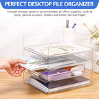 Set of 4 Office Organization and Storage, Clear PET Letter Tray Desk Organizer, Stackable Document and File Paper Organizer for Office Supplies