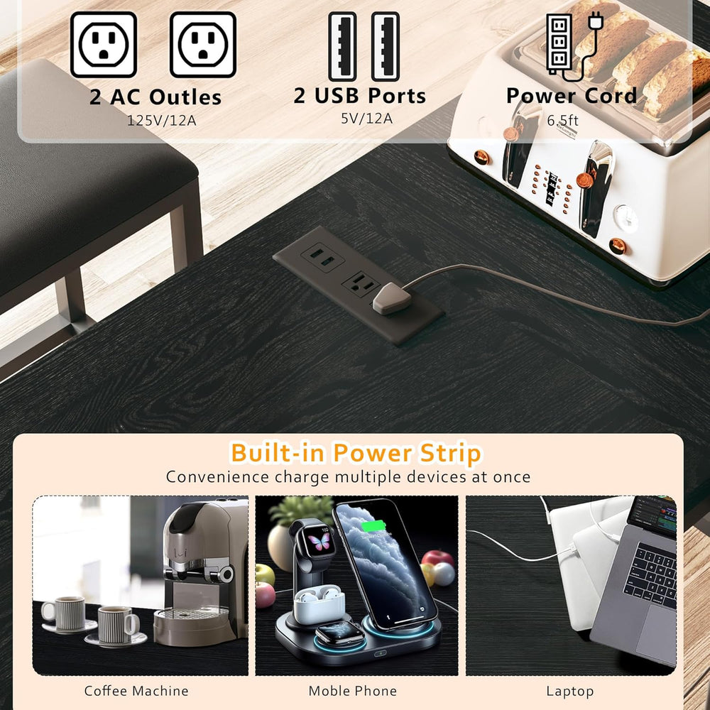 HUAHUU Bar Table and Chairs Set for 2-4, 63'' Convertible L-Shaped Ki...