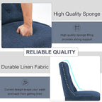 Upholstered Tufted Dining Chairs Set of 4, Fabric Side Dining Room Chairs with Nailhead Back Ring Pull Trim Solid Wood Legs, Dark Blue