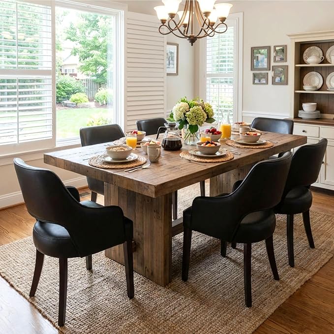 PU Leather Dining Chairs Set of 6 Upholstered Farmhouse Kitchen Chair Side Chairs Wood Accent Chair for Living Room/Dining Room/Bedroom/Restaurant, pgraded Size, Black