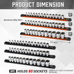 ALOANES 6-Piece Magnetic Socket Organizer, Heavy Duty Aluminum Socket Rails Organizer, 360° Swivel Clips Socket Holder Kit for Tool Box, 1/2, 3/8, 1/4-Inch Socket Holder x 80 Clips (Black&Orange)