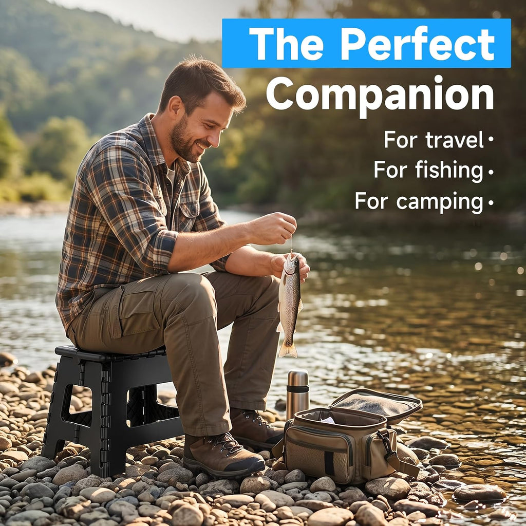 Folding Step Stool 9 inch Sturdy Enough Collapsible Stool to Support Adults - Opens Easy with One Flip Compact Foldable Foot Stool for Kitchen, Bathroom, Bedroom, Outdoor