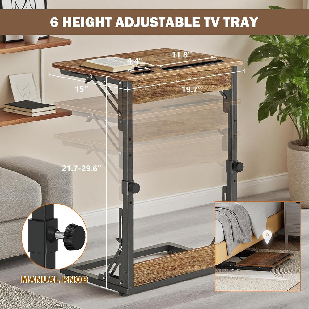 Folding TV Trays Set of 2 , Adjustable Height TV Trays for Eating on Couch | ...