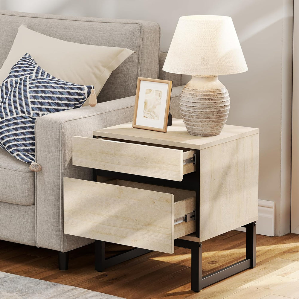 WAMPAT Nightstand with 2 Drawers for Bedroom, Modern Bedside Table with Black...