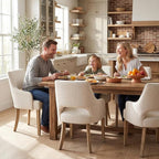 Farmhouse Dining Chairs Set of 2 Linen Kitchen Chairs with Arm Upholstered Accent Side Chair w/Wood Legs for Living Room/Dining Room/Bedroom/Restaurant, Upgraded Size, Cream