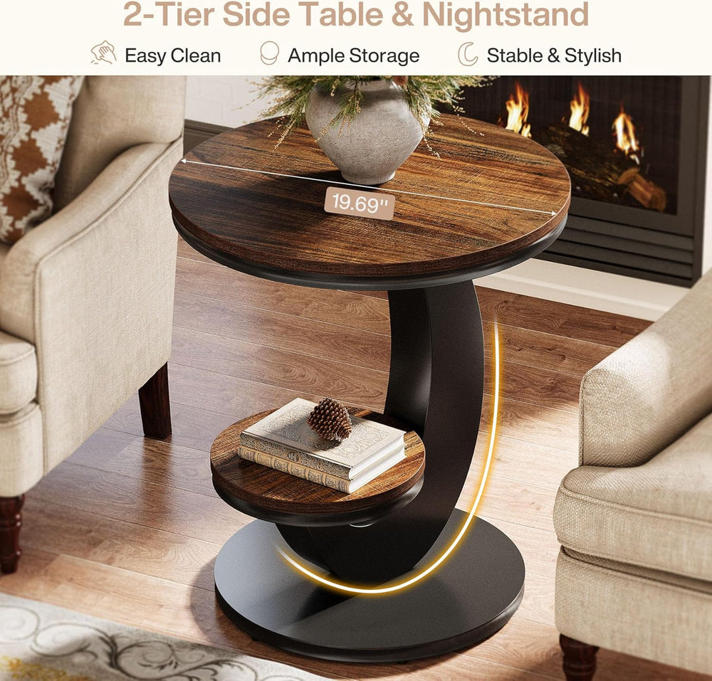 Tribesigns Round End Table, 2 Tiers Side Table with Storage Shelf, Sofa Side ...