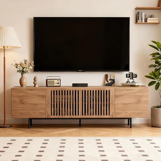 70.87" Mid-Century Modern TV Stand, Entertainment Center with 4 Storage Cabinets, Media Console Table for Living Room & Bedroom,Walnut