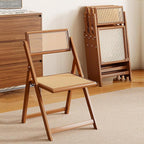 PE Rattan Folding Dining Chairs Set of 2, Modern Mid Century Dining Outdoor Bamboo Chairs for Bedroom,