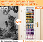 Yarn Storage Organizer, Grey Yarn Holder Over the Door Hanging Crochet Kit Storage with 5 Zippered Compartments, Large Capacity Sewing Organizer Gifts for Knitters Needles Crochet Hooks