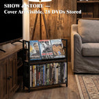 2-Tier DVD Storage Rack & CD Display Shelf, Holds 56 DVD Cases, Stackable Metal Media Organizer Tower for Blu Ray, Video Games, VHS Tapes