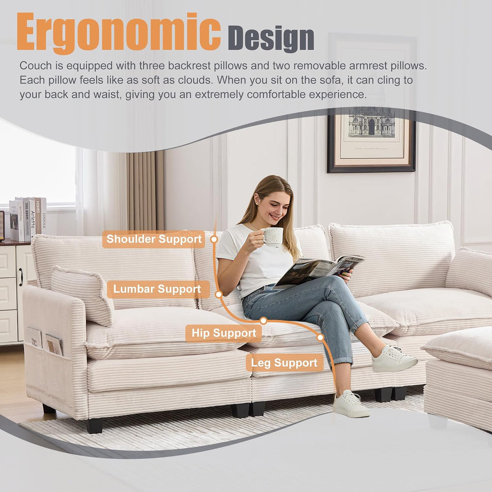 KIVENJAJA 103" Cloud Couch Sectional with Storage, L Shaped Sofa, Beige ...