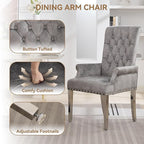 Velvet Dining Chair with Arms, Upholstered Tufted High Back Dining Room Chairs, Accent Armchair with Chrome Leg and Nailhead Trim, Kitchen Dining Living Room, Grey