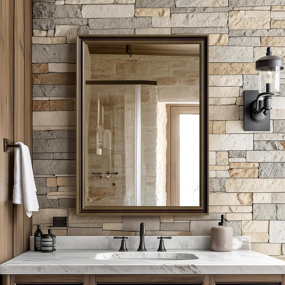 Retro Copper Effect Framed Wall Mirror, 22x30 Rectangle Mirror