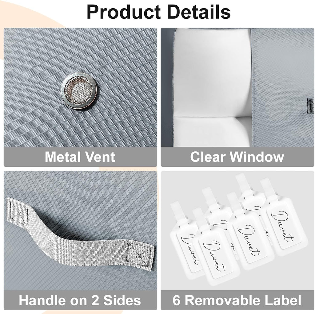 Comforter Storage Bag - Extra Large Capacity Blanket Storage Bags 3-Layer Ultra Space Saving Self Compression Organizer, Washable Compression Bags for Storage Comforter Blanket, 6-Pack, Grey