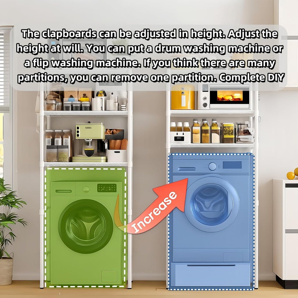 Washer, Dryer and Refrigerator Top Shelf - Extra-Wide Design, Thickened Structure, Washing Machine Rack,Height-Adjustable, Laundry Room Shelves Organizer，Over Dryer Storage(White)