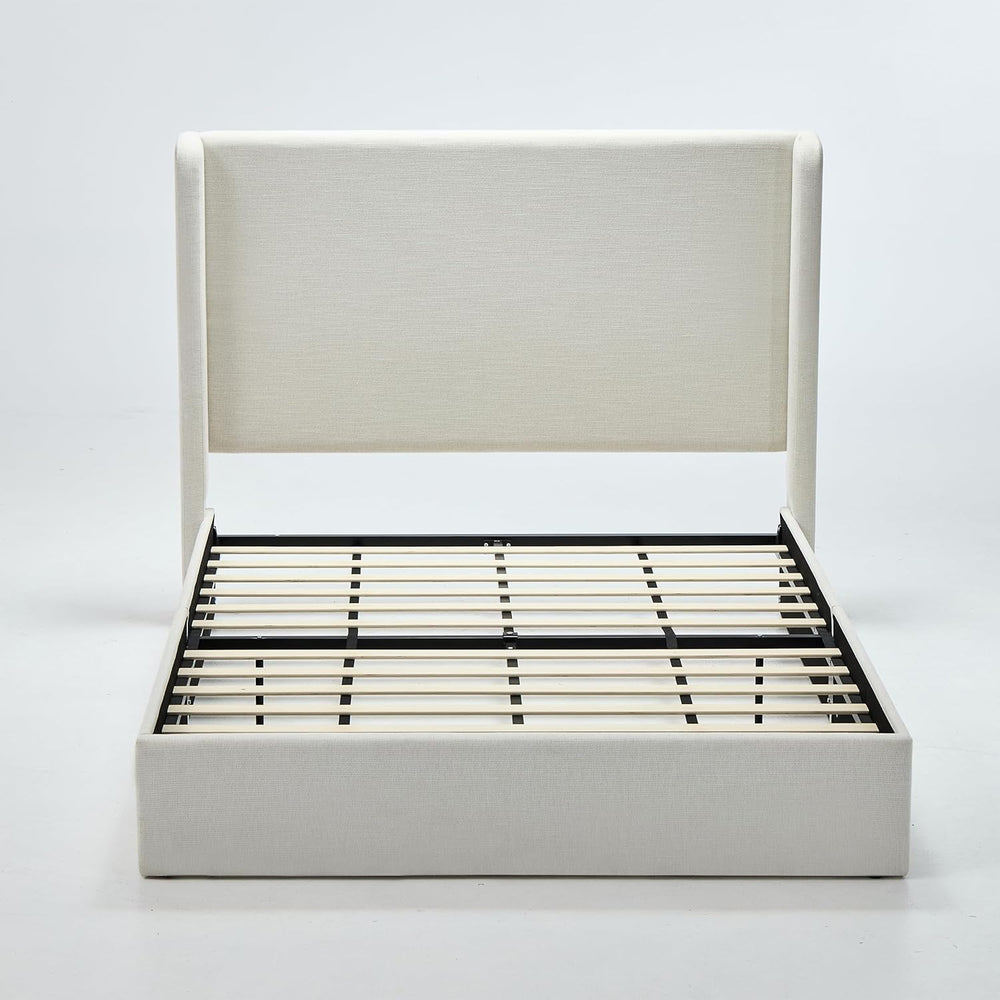 Queen 54" Tall Headboard Carmen Wingback Upholstered Platform Bed Frame ...