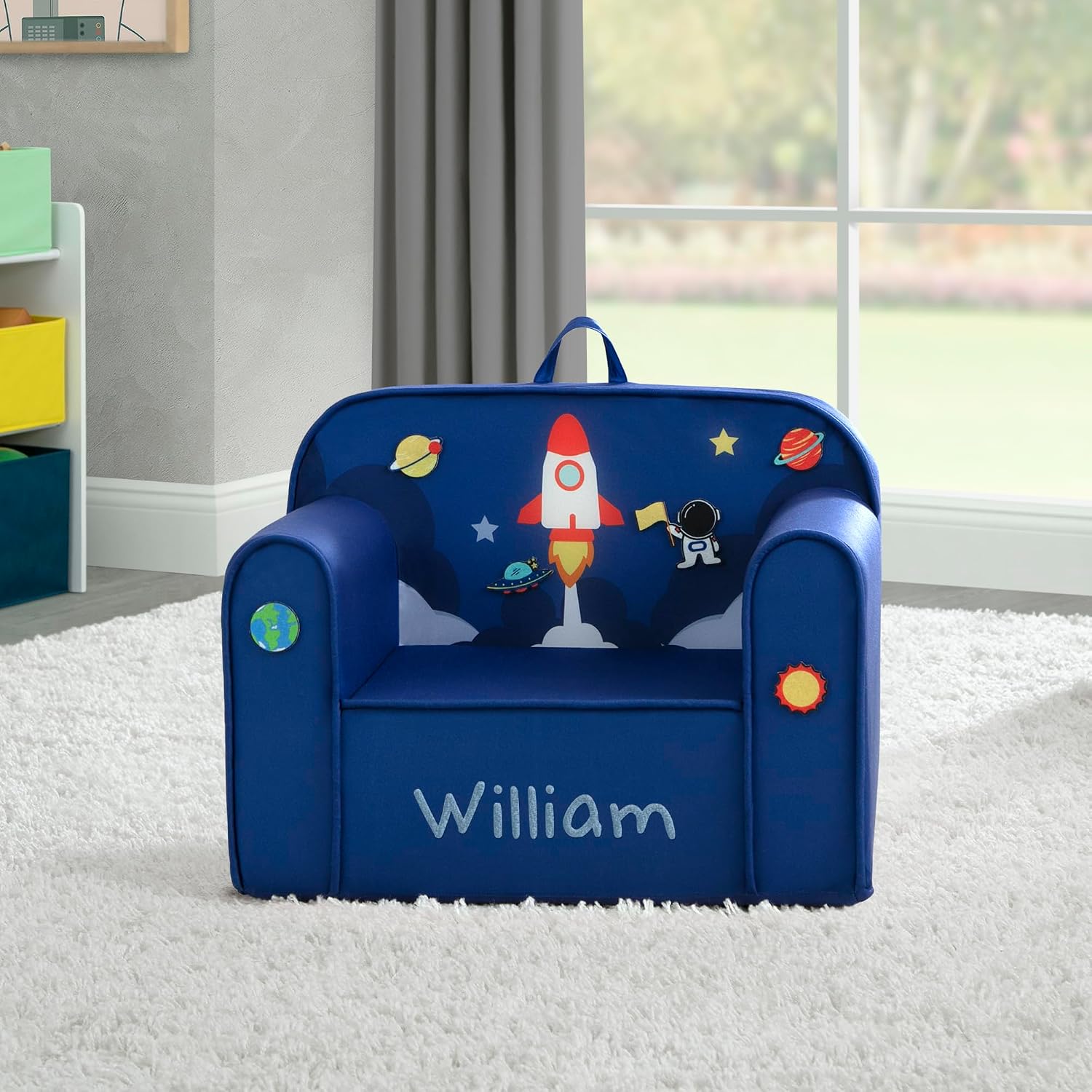 Delta Children Personalized Mix & Match Cozee Kids Chair with Interchangeable Patches, Space
