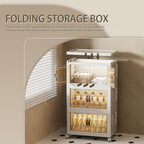 108 QT / 27 Gal Stackable Storage Bins (1 Lid) w/Wheels & Magnetic Doors, Collapsible Plastic Organizer Cabinet for Closet Office Garage - White Storage Containers