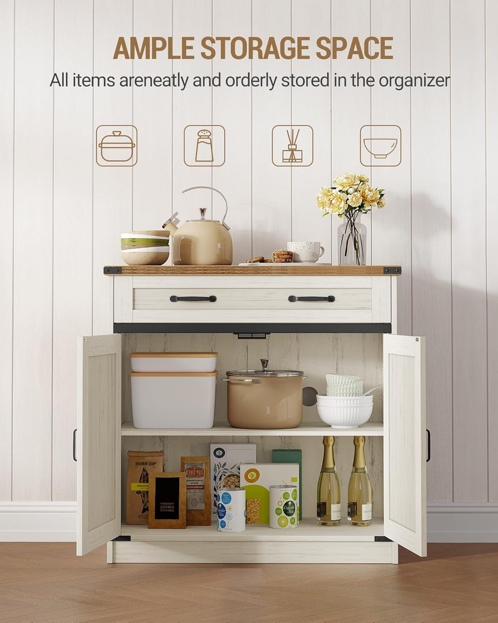 Hzuaneri Kitchen Storage Cabinet, Buffet Cabinet with Storage, Modern Farmhou...