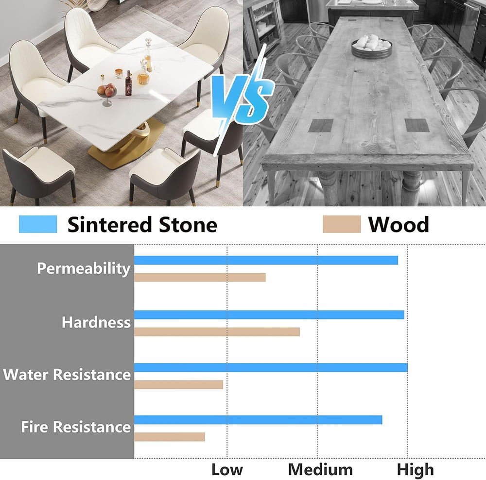 Montary Artificial Marble Dining Table, Modern 63”Sintered Stone Dining Table...