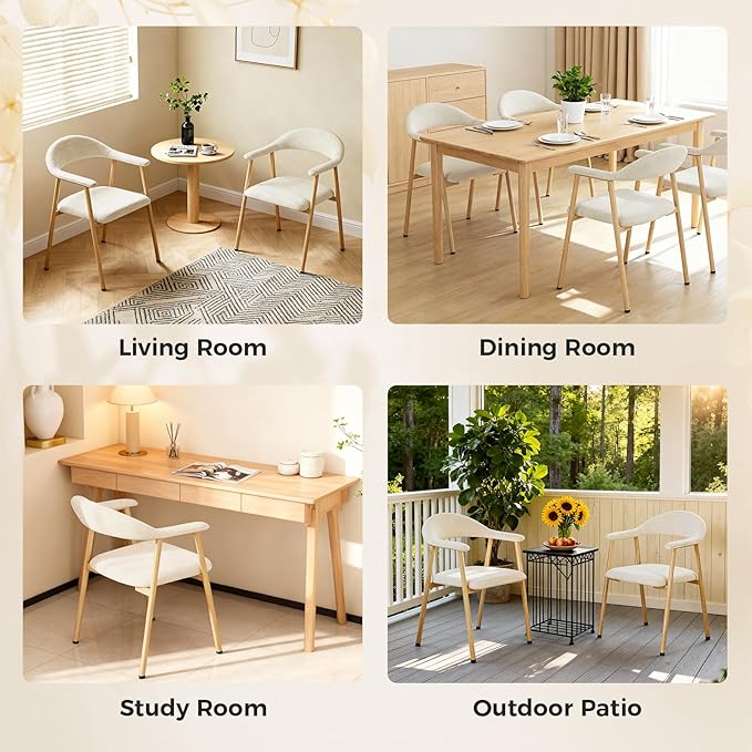 DUMOS Dining Chairs Set of 2, Linen Fabric Upholstered Kitchen Side Chairs with Curved Backrest & Metal Legs, Modern Farmhouse Accent Chairs for Dining Room Kitchen Living Room Cafe, Beige