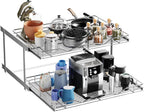 HOLDN’ STORAGE Two Tier Pull Out Cabinet Organizer, Individual Sliding Drawers - Heavy Duty Metal with Lifetime Limited Warranty - Anti Rust Chrome Finish - 30" W x 21”D x 16.5" H