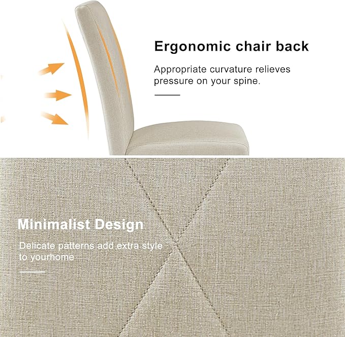 VECELO Upholstered Dining Chairs Set of 6, Modern Fabric and Solid Wood Legs & High Back for Kitchen/Living Room- Beige