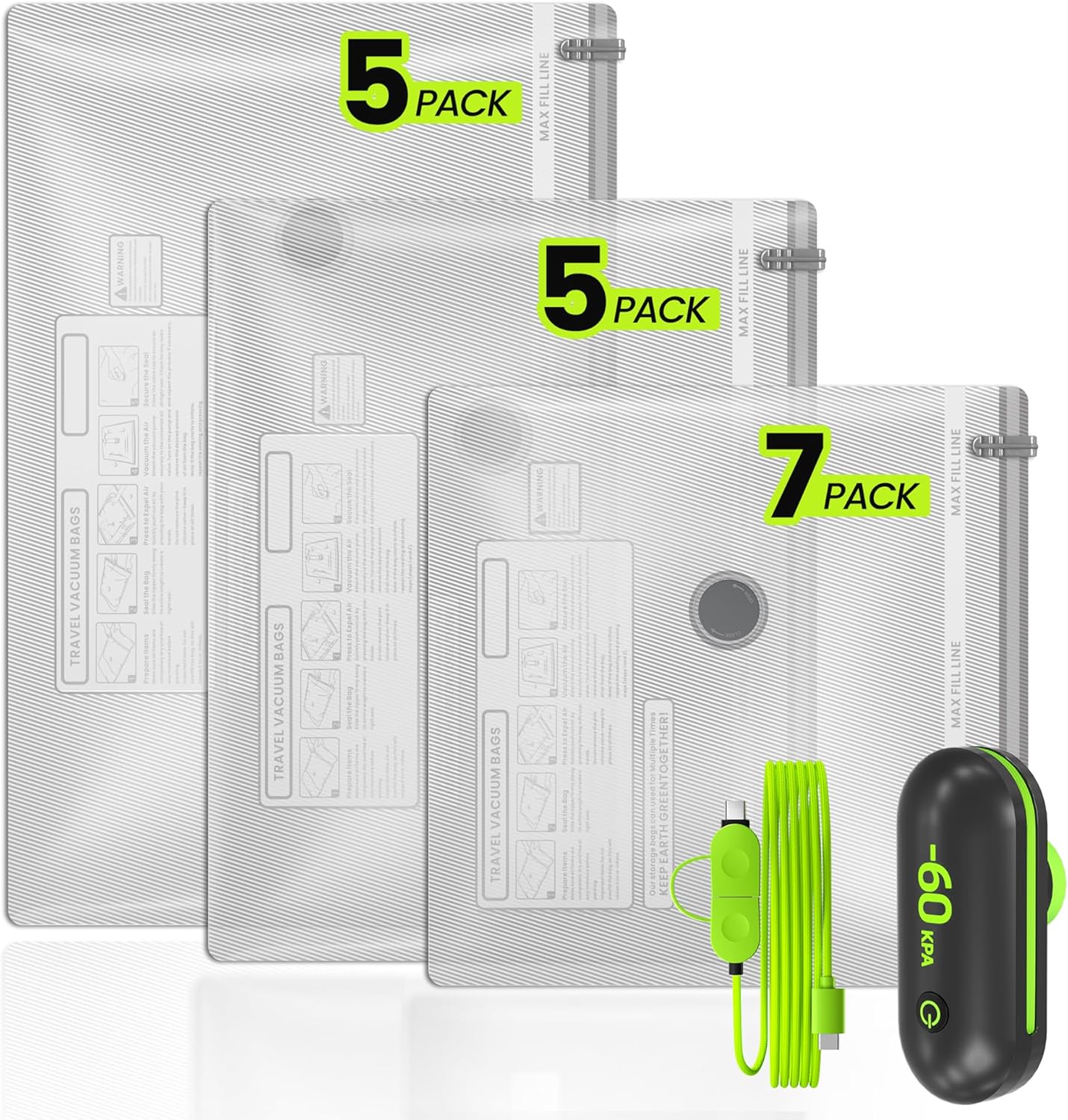 (17PACK) Travel Vacuum Bags with USB Pump-Portable Vacuum Packing Seal for for Travel & Home, Vacuum Compression Packing Seal Bags for Clothes, Bedding & Seasonal Storage
