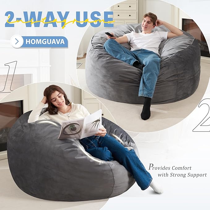 Homguava 4 FT Bean Bag Chair: 4' Bean Bags with Memory Foam Filled, Large...