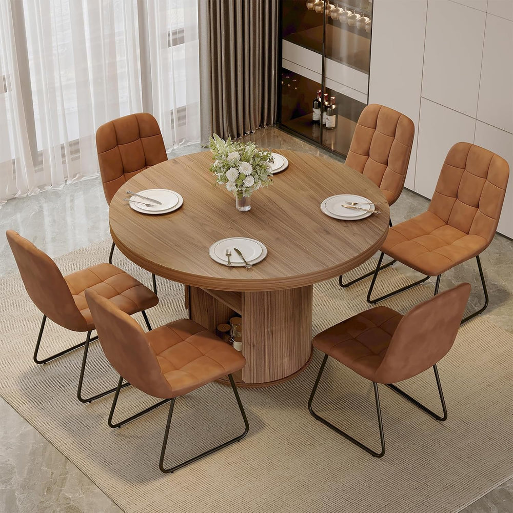 5-Piece Dining Set for Small Spaces 43.3" Round Table & 4 PU Leather...