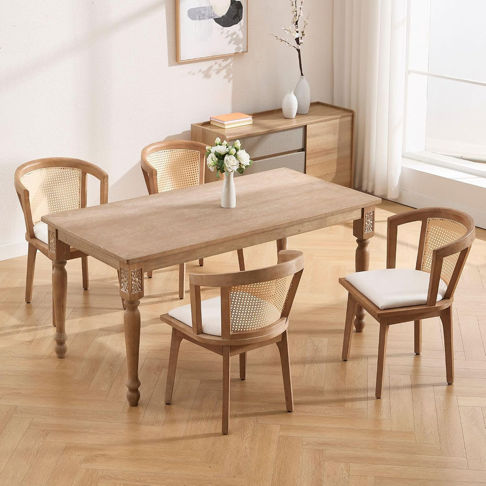 BESTANO Rattan Dining Chairs Set of 4, Mid Century Modern Farmhouse Wood Dini...