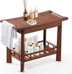 21" Teak Shower Bench for Inside – Luxury Spa-Style Comfort, FSC Certified Durable Teak Wood, Water-Resistant, Ergonomic Seat, Anti-Skid Stability and Enclosed Storage Shelf, 350 lbs Capacity