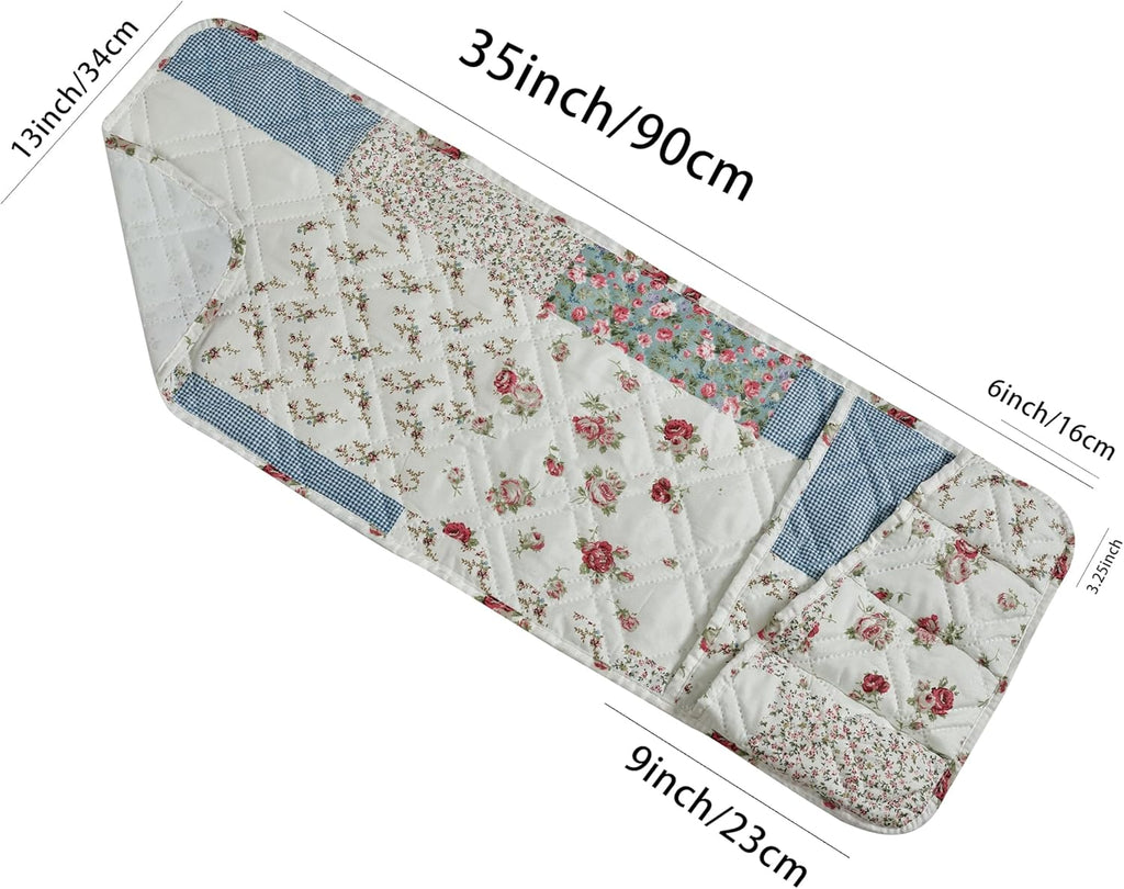 Brilliant Sunshine Pink Rose Patchwork Couch Armrest 5 Pockets Organizer, Slip Resistant Recliner Armchair Caddy, Washable Remote Controls Holder, Storage for Magazine, Tablet, Phone, iPad, Pink Blue
