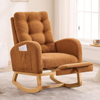 Nursery Rocking Chair,Rubber Wood Base Glider Rocking Chair with Adjustable Footrest and Side Pocket,Teddy Fleece Glider Rocker for Living Room, Bedroom (Teddy Fleece, Caramel)