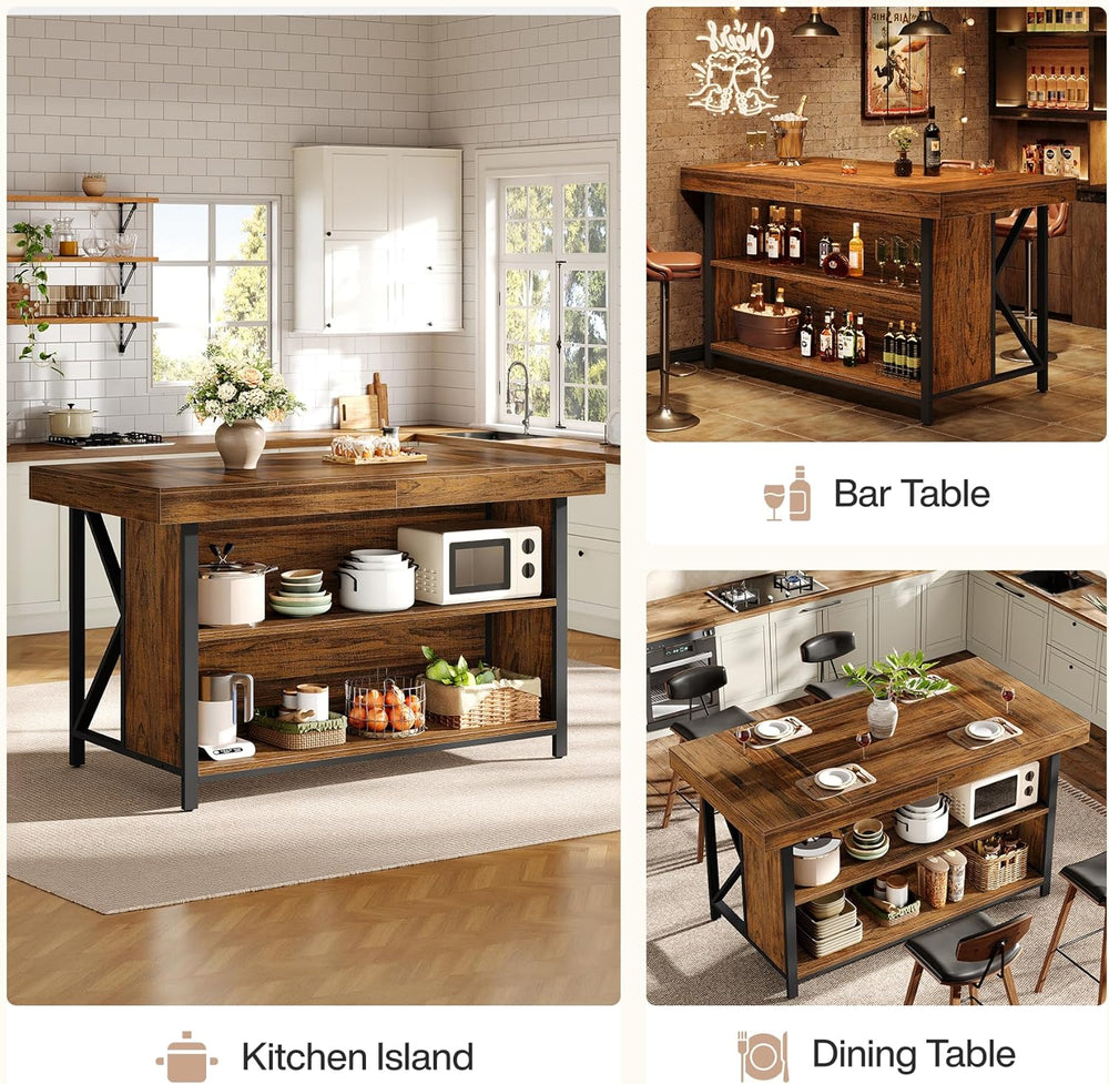 Tribesigns Large Kitchen Island with Storage, 55-Inch Wooden Stationary Islan...
