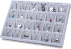 Mornajina 24 Grids Stackable Jewelry Tray Organizer with Removable Dividers, Velvet Jewelry Display Tray for Earrings Necklaces Bracelet Rings Display Showcase - Grey