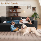 108" L-Shaped Boneless Couch, Modular Sectional Sofa with Moveable Ottoman, Corduroy Cloud Couches for Living Room, No Assembly, Ship in a Box, Black