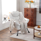 Welnow Lazy Chair for Living Room, Modern Reading Lounge Accent Chair with Armrests and a Side Pocket, Leisure Upholstered Lazy Sofa for Small Space, Bedroom, Dorm, Beige