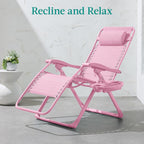 Best Choice Products Adjustable Zero Gravity Chair, Monochromatic Color Folding Patio Recliner w/Side Tray, Headrest - Carnation