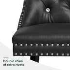 SyMax Dining Chairs Set of 2, Faux Leather Wingback Upholstered Dining Room Chairs with Diamond and Nailhead, Mid Century Modern Tufted Kitchen Chairs with Wood Legs, Black