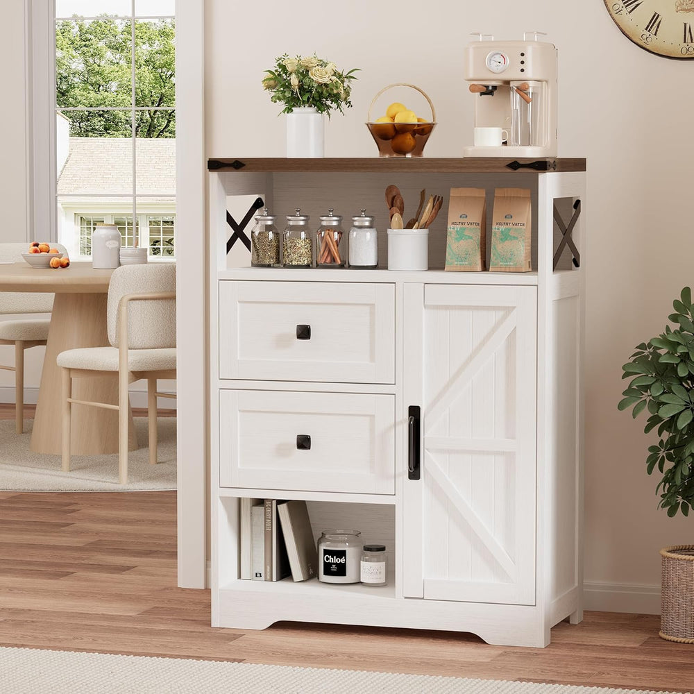 Vabches Farmhouse Buffet Sideboard Cabinet with 2 Drawers and Open Shelf, 27....