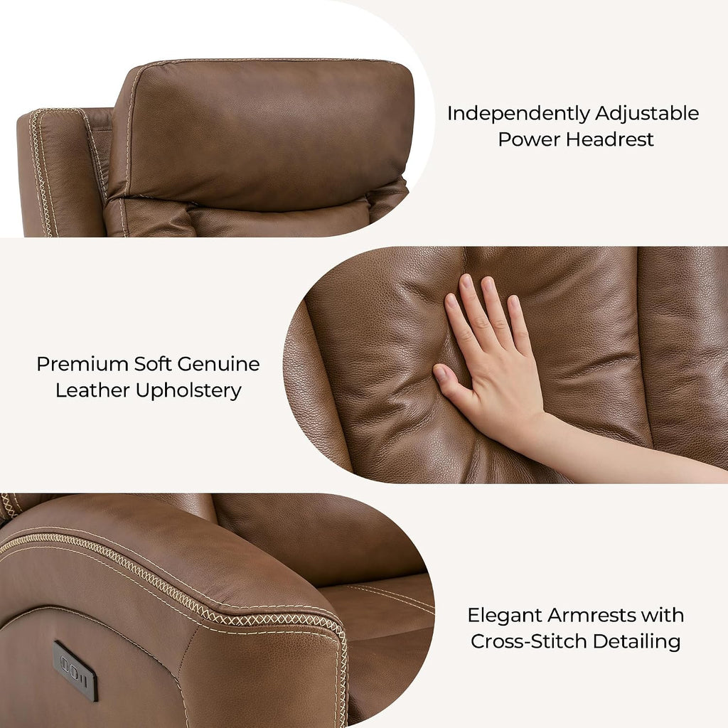CHITA Genuine Leather Super Zero Gravity Power Recliner Chair, Cafe Brown | Adjustable Power Headrest, USB & Type-C Ports for Living Room & Home Theater