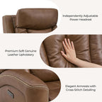 CHITA Genuine Leather Super Zero Gravity Power Recliner Chair, Cafe Brown | Adjustable Power Headrest, USB & Type-C Ports for Living Room & Home Theater