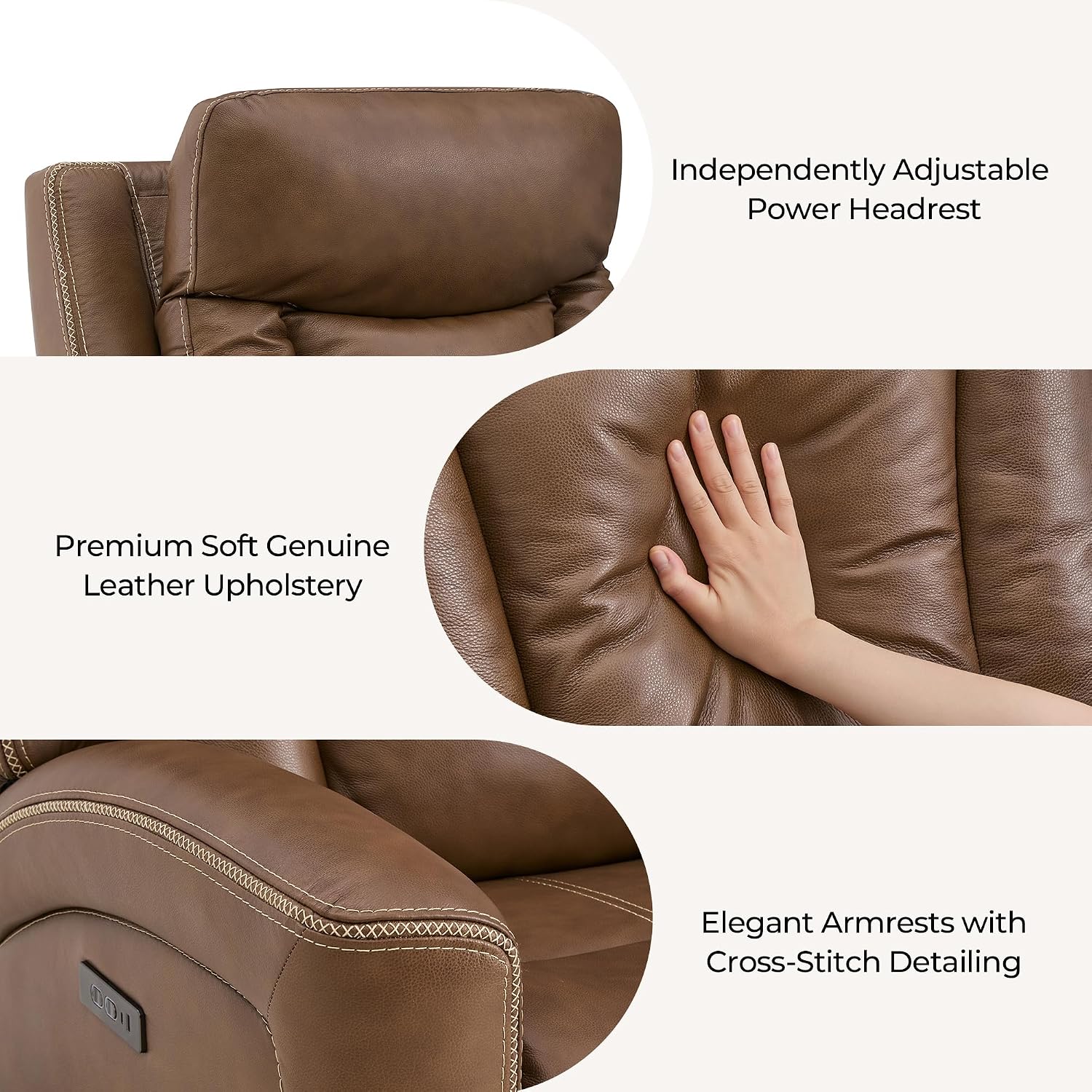 CHITA Genuine Leather Super Zero Gravity Power Recliner Chair, Cafe Brown | Adjustable Power Headrest, USB & Type-C Ports for Living Room & Home Theater